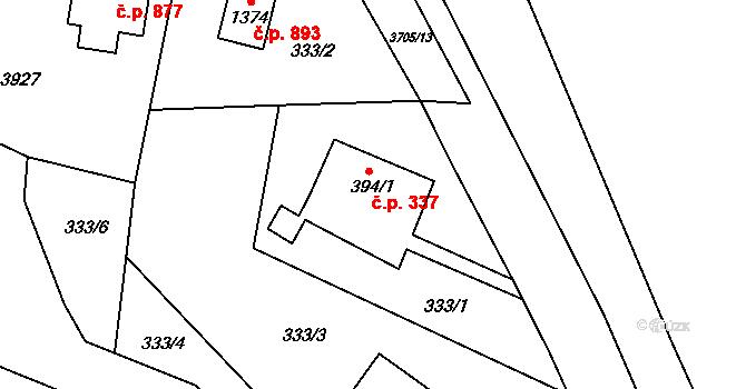 Hranice 337 na parcele st. 394/1 v KÚ Hranice u Aše, Katastrální mapa