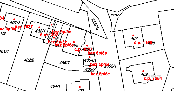 Teplice 39143180 na parcele st. 406/3 v KÚ Teplice-Trnovany, Katastrální mapa