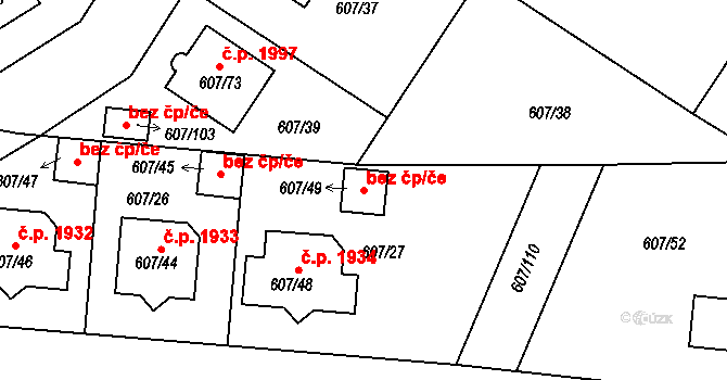 Plzeň 41642180 na parcele st. 607/49 v KÚ Bolevec, Katastrální mapa