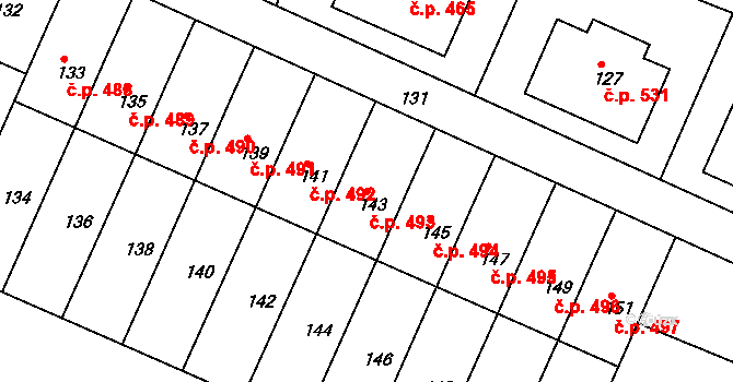 Želechovice nad Dřevnicí 493 na parcele st. 143 v KÚ Želechovice nad Dřevnicí, Katastrální mapa
