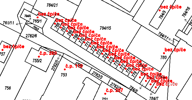 Dačice 42637180 na parcele st. 773 v KÚ Dačice, Katastrální mapa