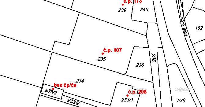 Suché Lazce 107, Opava na parcele st. 235 v KÚ Suché Lazce, Katastrální mapa