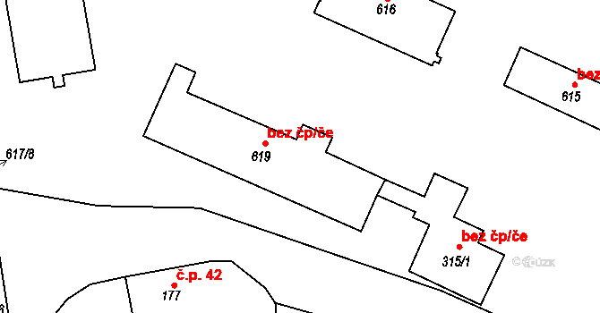 Velká Hleďsebe 44697180 na parcele st. 619 v KÚ Klimentov, Katastrální mapa