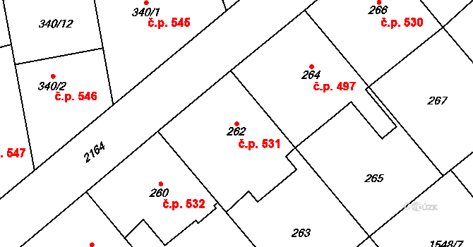 Štěpánkovice 531 na parcele st. 262 v KÚ Štěpánkovice, Katastrální mapa