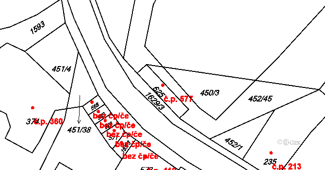 Bystřice 577 na parcele st. 625 v KÚ Bystřice u Benešova, Katastrální mapa