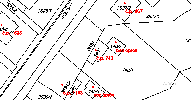 Hlučín 743 na parcele st. 3538 v KÚ Hlučín, Katastrální mapa