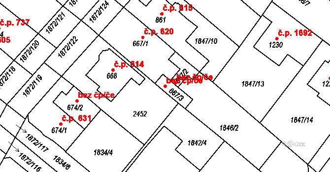 Tišnov 46068180 na parcele st. 667/3 v KÚ Tišnov, Katastrální mapa