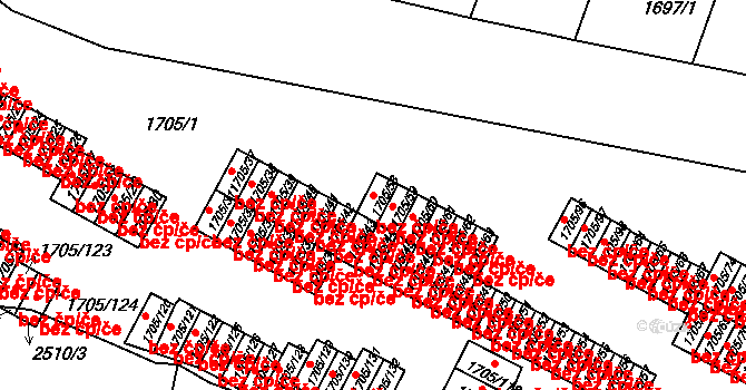 Liberec 47156180 na parcele st. 1705/58 v KÚ Starý Harcov, Katastrální mapa