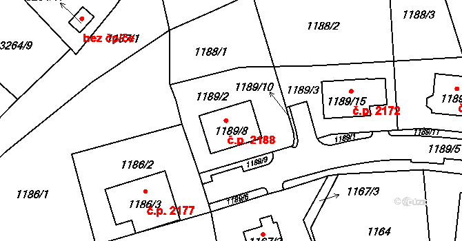 Tachov 2188 na parcele st. 1189/8 v KÚ Tachov, Katastrální mapa