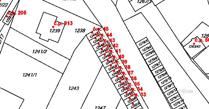 Bučovice 41 na parcele st. 1244/2 v KÚ Bučovice, Katastrální mapa