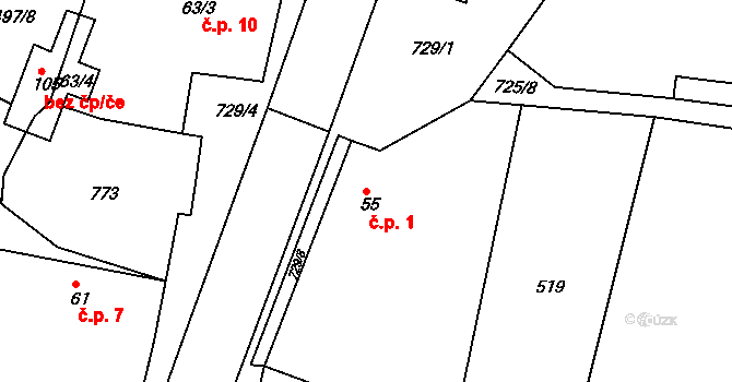 Blansko 1, Hrochův Týnec na parcele st. 55 v KÚ Blansko u Hrochova Týnce, Katastrální mapa