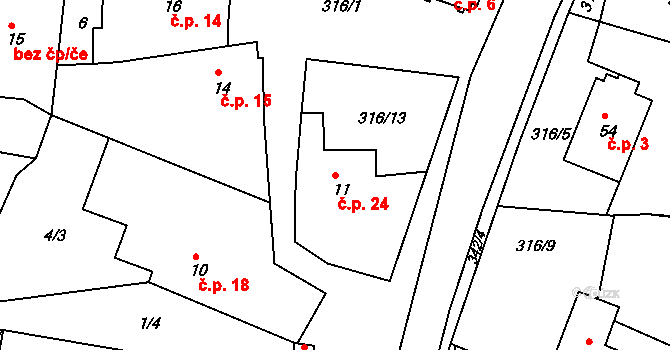 Brčekoly 24, Rosice na parcele st. 11 v KÚ Brčekoly, Katastrální mapa