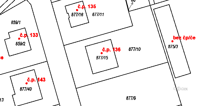 Hlohová 136 na parcele st. 877/15 v KÚ Hlohová, Katastrální mapa