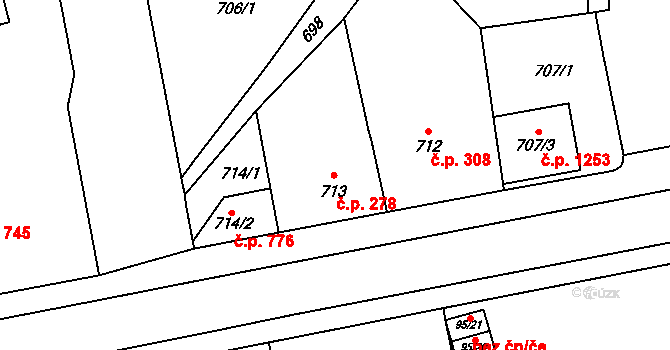 Nýřany 278 na parcele st. 713 v KÚ Nýřany, Katastrální mapa