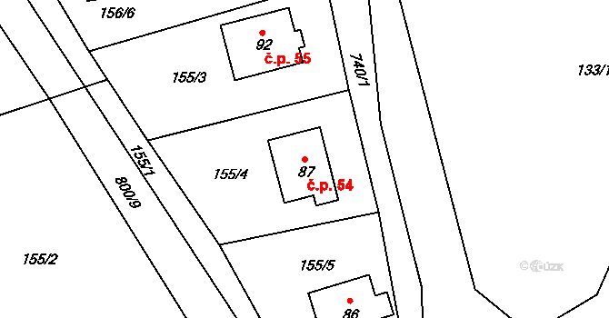 Čenkov 54, Třešť na parcele st. 87 v KÚ Čenkov u Třešti, Katastrální mapa