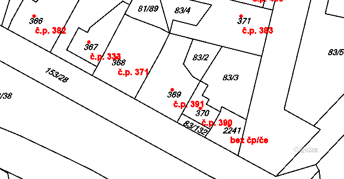 Lobeček 391, Kralupy nad Vltavou na parcele st. 369 v KÚ Lobeček, Katastrální mapa