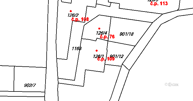 Velká Ves 109, Broumov na parcele st. 126/1 v KÚ Velká Ves u Broumova, Katastrální mapa