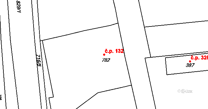 Olivětín 132, Broumov na parcele st. 782 v KÚ Broumov, Katastrální mapa