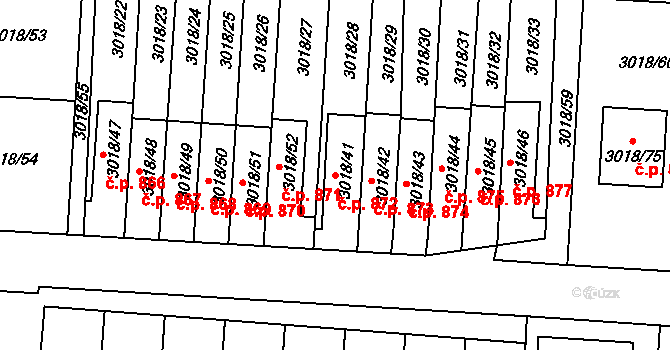 Pražské Předměstí 872, Jaroměř na parcele st. 3018/41 v KÚ Jaroměř, Katastrální mapa