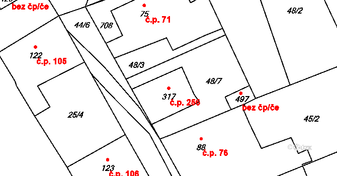 Čeperka 256 na parcele st. 317 v KÚ Čeperka, Katastrální mapa