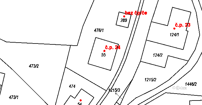 Bratrušov 24 na parcele st. 55 v KÚ Bratrušov, Katastrální mapa