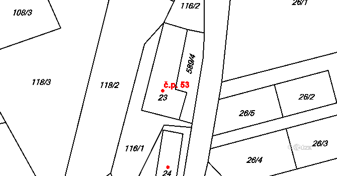 Janoslavice 53, Rohle na parcele st. 23 v KÚ Janoslavice, Katastrální mapa