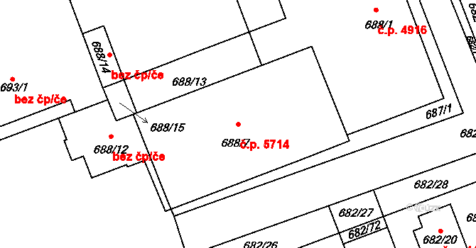 Jihlava 5714 na parcele st. 688/7 v KÚ Jihlava, Katastrální mapa