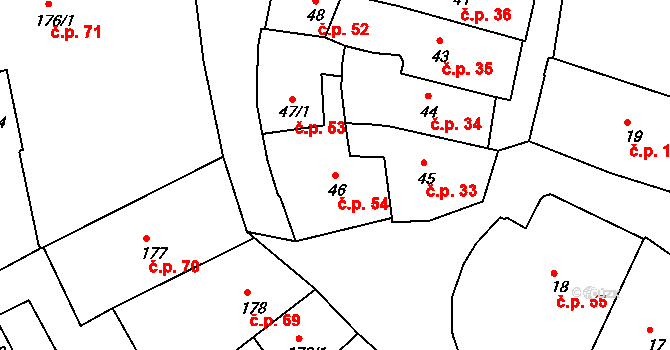 Vnitřní Město 54, Český Krumlov na parcele st. 46 v KÚ Český Krumlov, Katastrální mapa