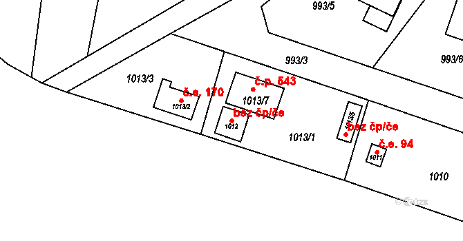 Zruč-Senec 9016180 na parcele st. 1012 v KÚ Senec u Plzně, Katastrální mapa