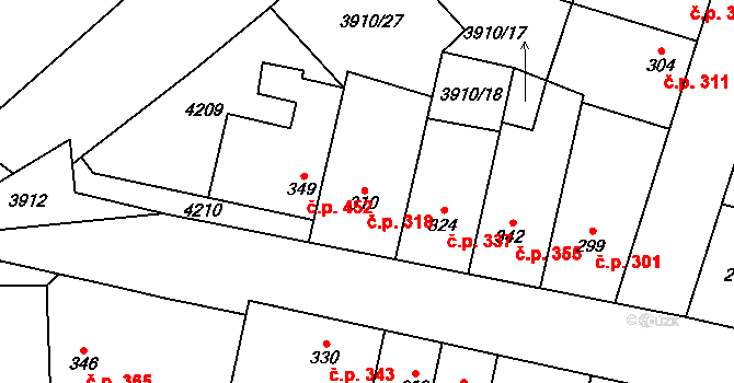Lenešice 318 na parcele st. 310 v KÚ Lenešice, Katastrální mapa