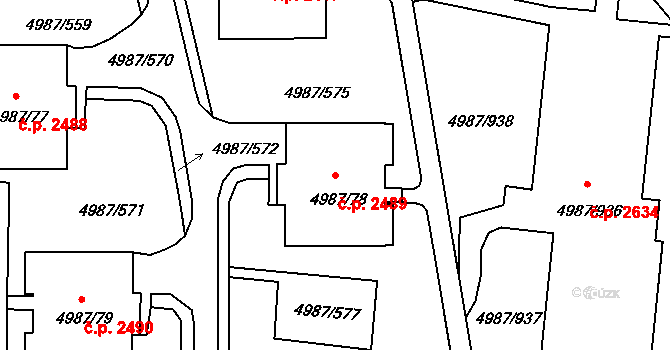 Louny 2489 na parcele st. 4987/78 v KÚ Louny, Katastrální mapa
