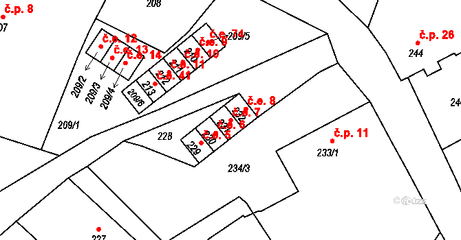 Malé Březno 7 na parcele st. 231 v KÚ Malé Březno nad Labem, Katastrální mapa