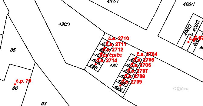 Trmice 2712 na parcele st. 433 v KÚ Trmice, Katastrální mapa
