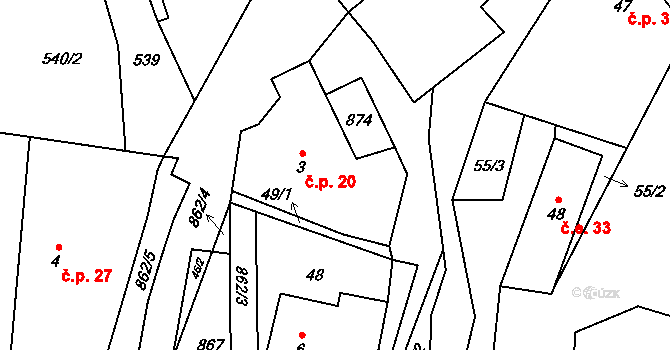 Liškov 20, Čížkov na parcele st. 3 v KÚ Liškov, Katastrální mapa