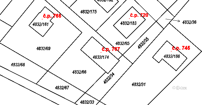 Sviadnov 767 na parcele st. 4832/174 v KÚ Sviadnov, Katastrální mapa