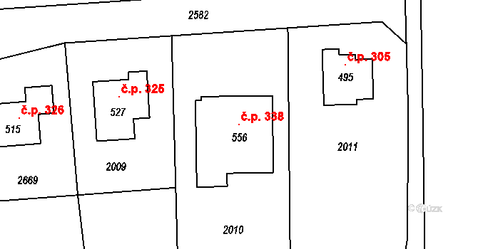 Jenišovice 338 na parcele st. 556 v KÚ Jenišovice u Jablonce nad Nisou, Katastrální mapa