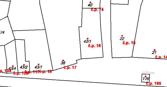 Ondratice 16 na parcele st. 42/1 v KÚ Ondratice, Katastrální mapa