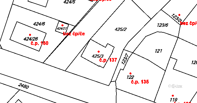 Lechovice 137 na parcele st. 425/3 v KÚ Lechovice, Katastrální mapa