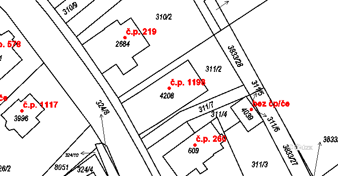 Žichlínské Předměstí 1198, Lanškroun na parcele st. 4208 v KÚ Lanškroun, Katastrální mapa