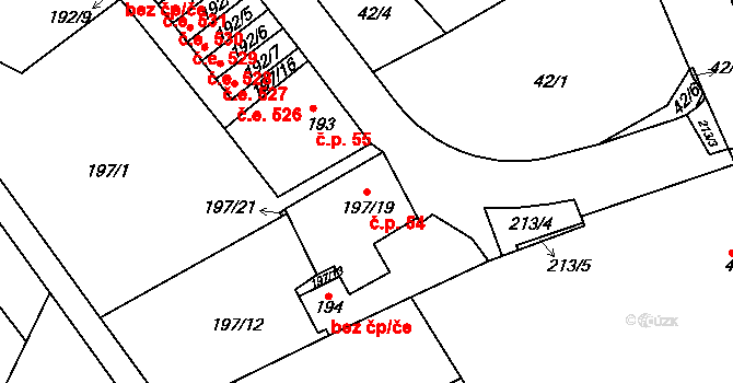 Sedlešovice 54, Nový Šaldorf-Sedlešovice na parcele st. 197/19 v KÚ Sedlešovice, Katastrální mapa
