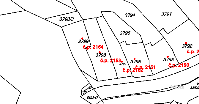Znojmo 2153 na parcele st. 3798 v KÚ Znojmo-město, Katastrální mapa