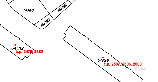 Přerov I-Město 2506,2507,2508, Přerov na parcele st. 5745/8 v KÚ Přerov, Katastrální mapa