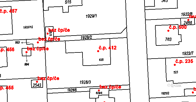 Hranice IV-Drahotuše 412, Hranice na parcele st. 635 v KÚ Drahotuše, Katastrální mapa