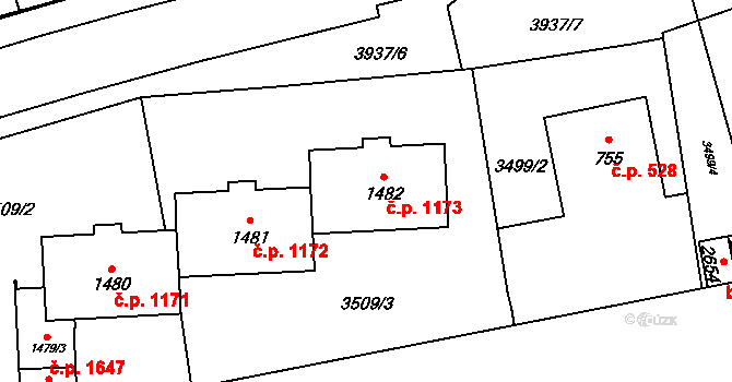 Lipník nad Bečvou I-Město 1173, Lipník nad Bečvou na parcele st. 1482 v KÚ Lipník nad Bečvou, Katastrální mapa