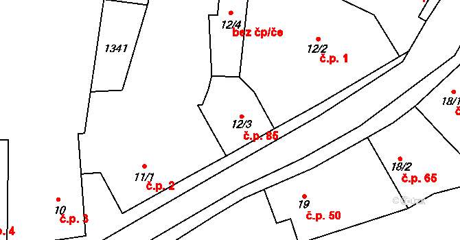 Vysoká 85 na parcele st. 12/3 v KÚ Vysoká u Mělníka, Katastrální mapa
