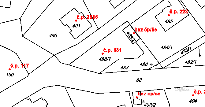 Vrkoslavice 131, Jablonec nad Nisou na parcele st. 488/1 v KÚ Vrkoslavice, Katastrální mapa