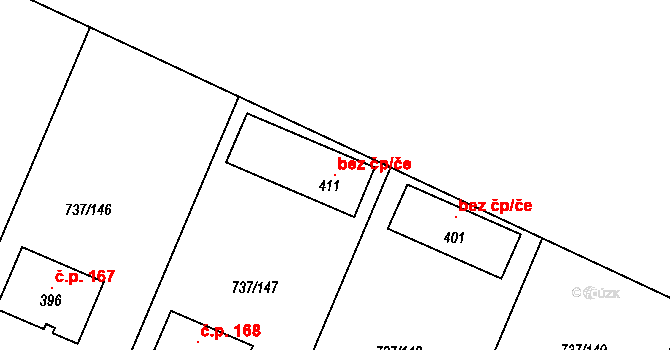 Doksany 120538181 na parcele st. 411 v KÚ Doksany, Katastrální mapa