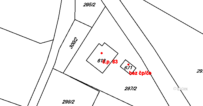 Skuhrov 83 na parcele st. 613 v KÚ Skuhrov u Železného Brodu, Katastrální mapa