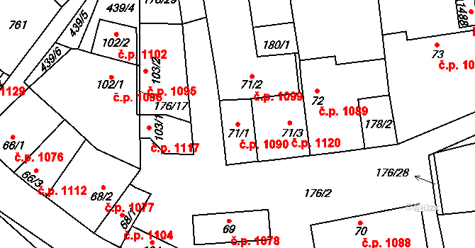 Břve 1090, Hostivice na parcele st. 71/1 v KÚ Litovice, Katastrální mapa