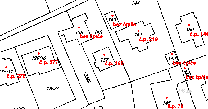 Lety 190 na parcele st. 137 v KÚ Lety u Dobřichovic, Katastrální mapa